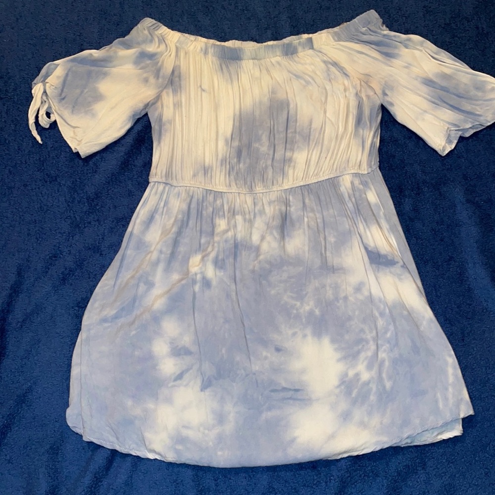Off the shoulder tye dye mini dress.